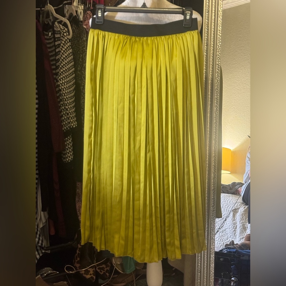 Rachel Zoe Pleated Lime Green Midi Skirt